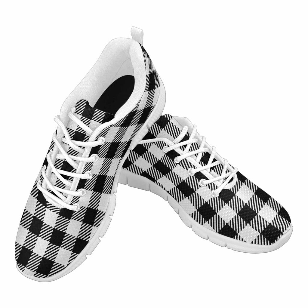 Sneakers for Men, Buffalo Plaid Black and White Running Shoes