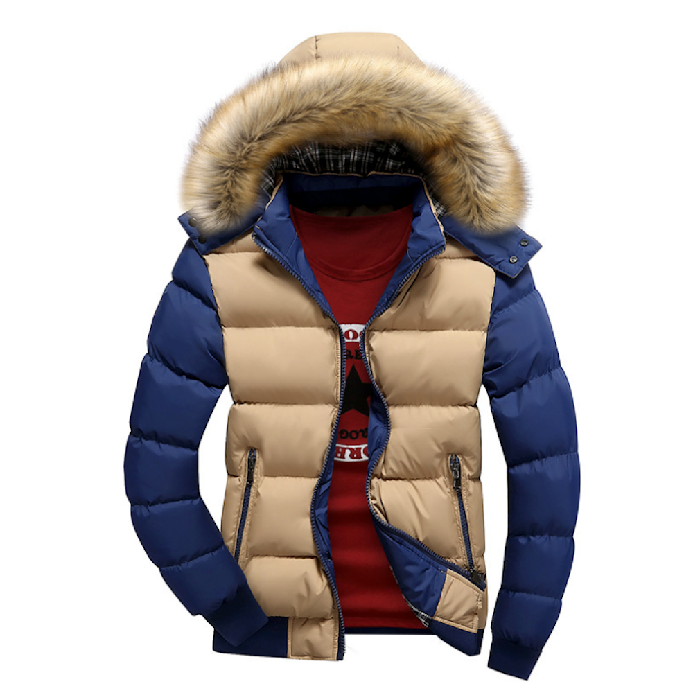 Mens Two Tone Puffer Jacket with Removable Hood