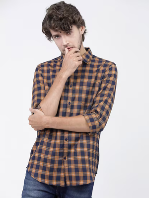 Men Long Sleeved Checkered Casual Shirt (Size-Xl) (Color-Navy Blue)