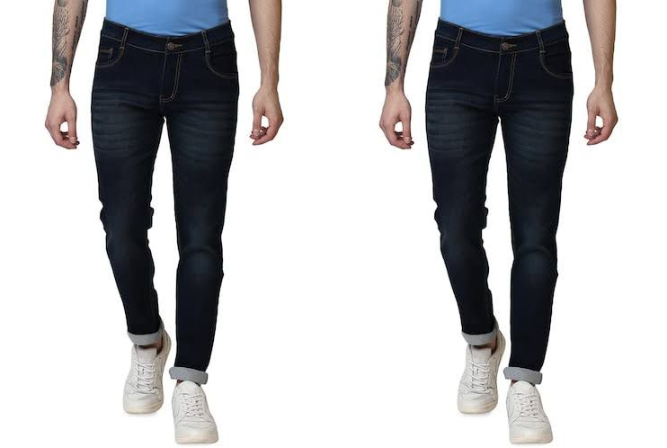 Mens Slim Mid Rise Jeans pack of 2 DARK BLUE 28