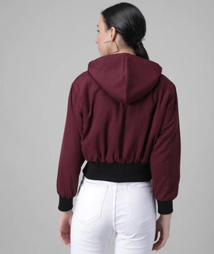 Women Solid Light Weight Casual Short Jacket (Color Wine) (Size XL)