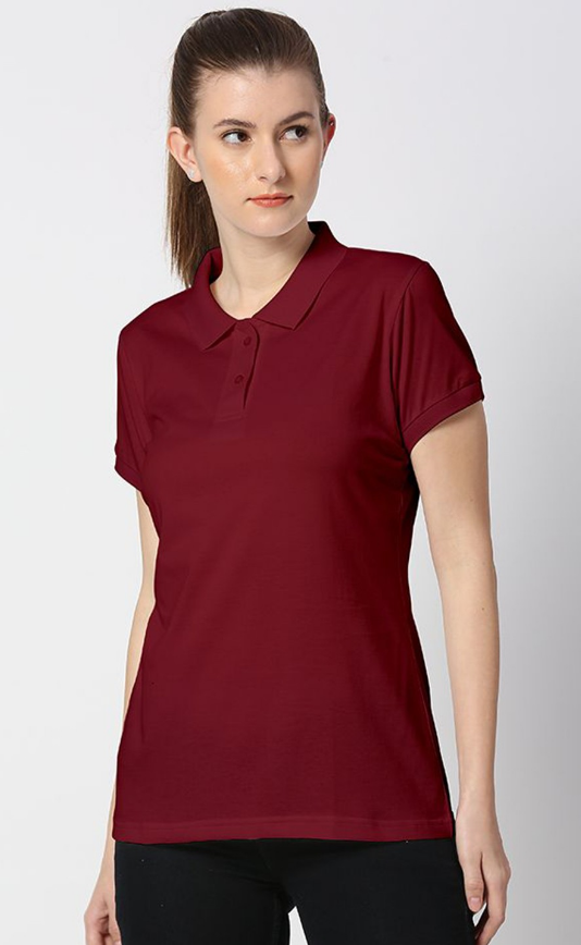 Women Solid Polo Collar T-shirt (ColorMaroon) (Size M)