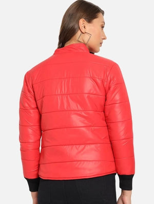 Women Solid Light Weight Casual Short Jacket (Color Red) (Size L)