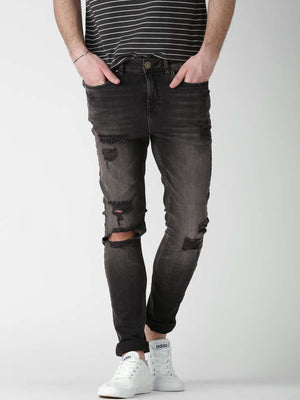 Men Super-Skinny Fit Mid-Rise Mildly Distressed Jeans BLACK 28