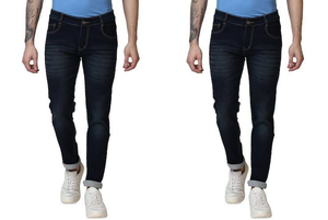 Mens Slim Mid Rise Jeans pack of 2 DARK BLUE 28