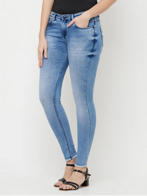 Women High Rise Denim Jeans(Size28)(Colorblue)