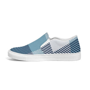 Mens Sneakers, Blue Plaid Low Top Slip-on Canvas Sports Shoes - Pzq475