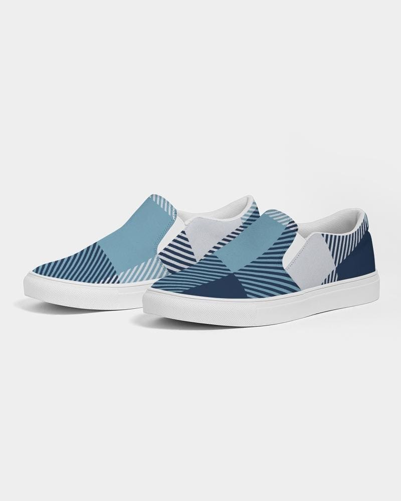 Mens Sneakers, Blue Plaid Low Top Slip-on Canvas Sports Shoes - Pzq475