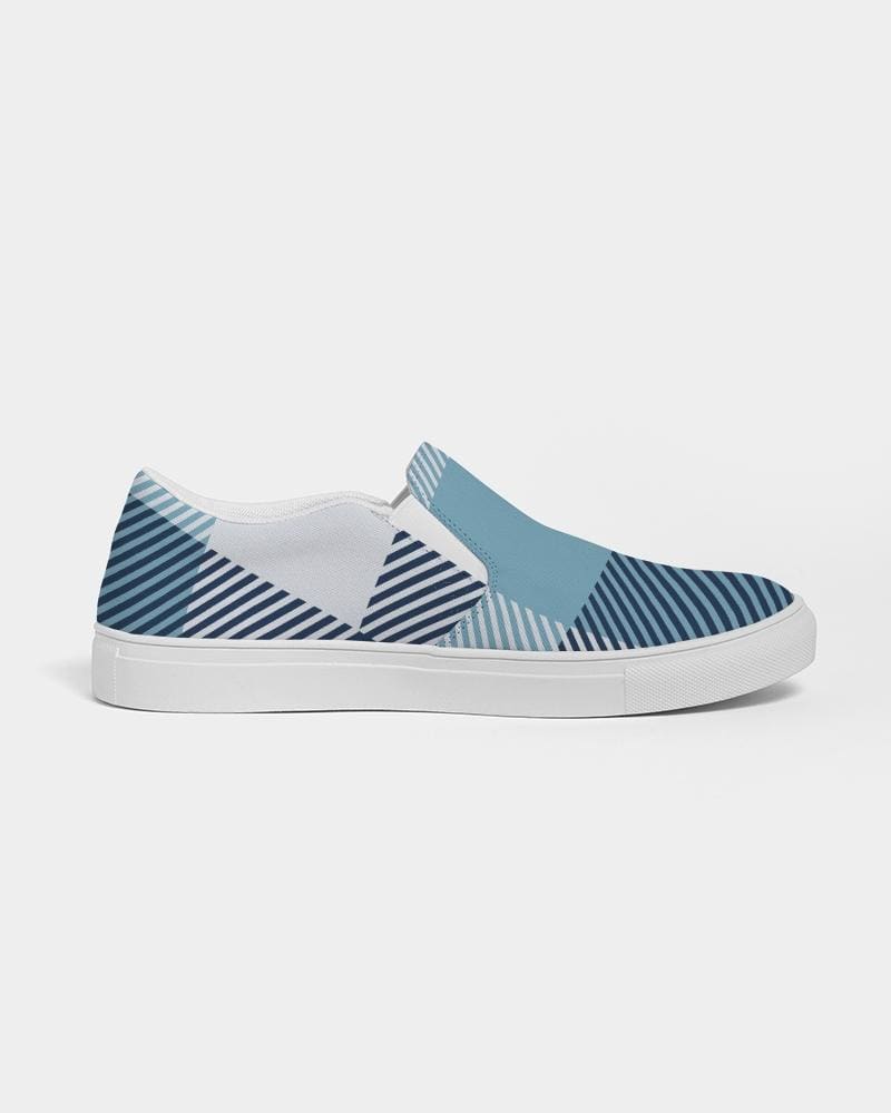 Mens Sneakers, Blue Plaid Low Top Slip-on Canvas Sports Shoes - Pzq475