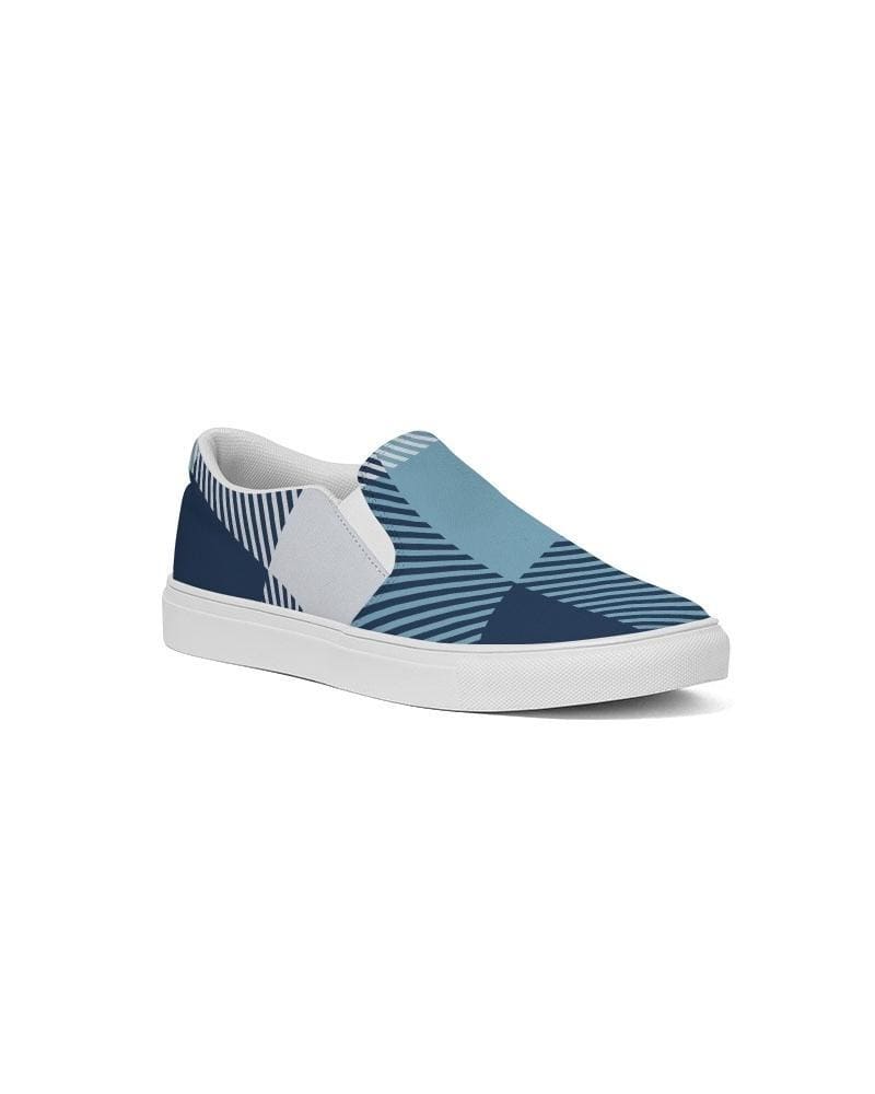 Mens Sneakers, Blue Plaid Low Top Slip-on Canvas Sports Shoes - Pzq475