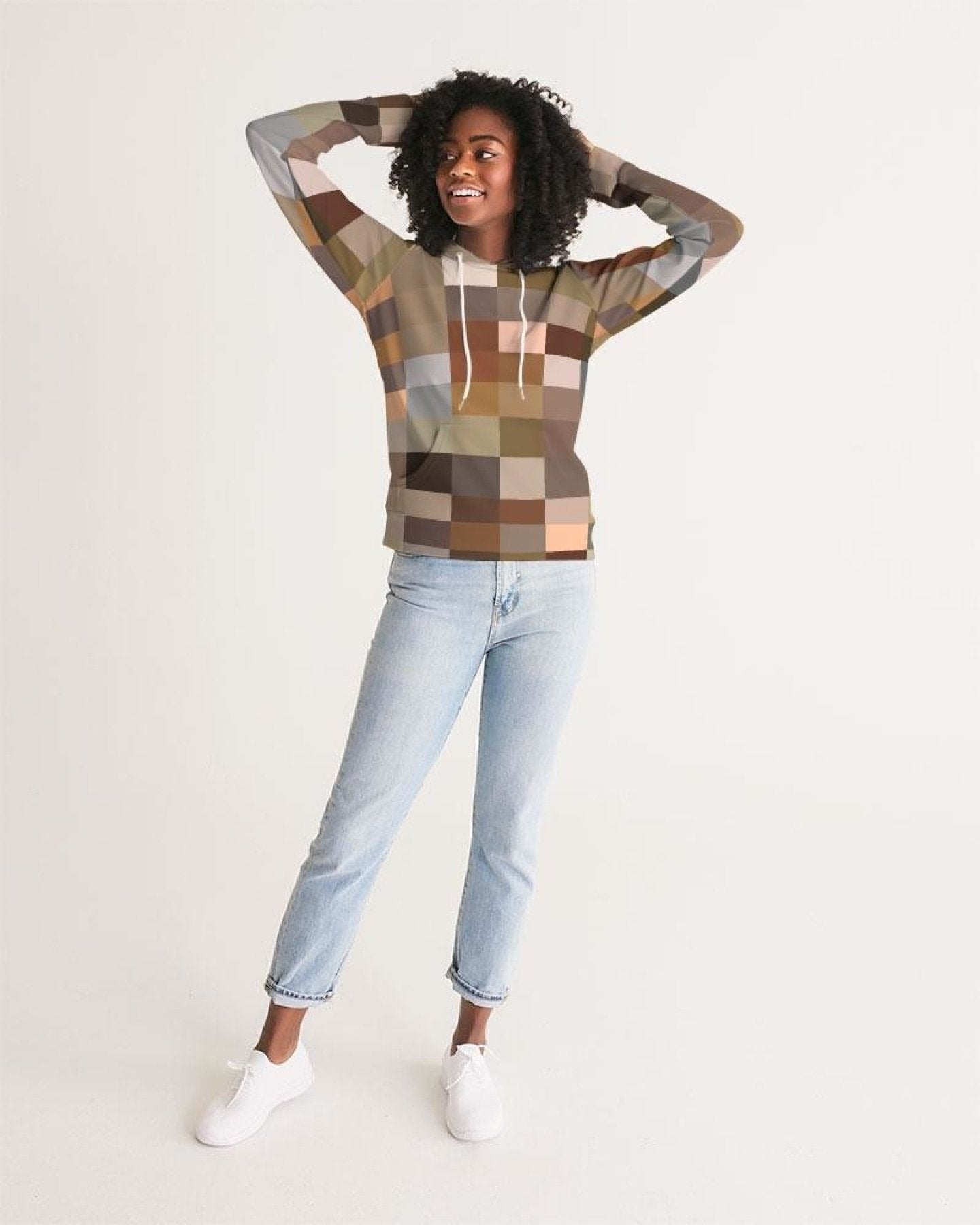 Womens Hoodie, Brown Multicolor Colorblock Pattern