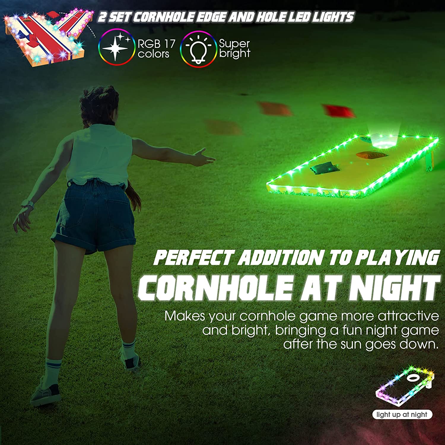 Battery Operated Outdoor Games Cornhole Lights(2 Packs)