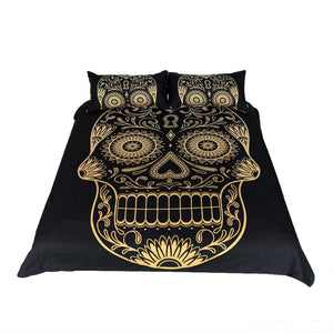 Sugar Skull Bedding Set Golden Queen Duvet Cover