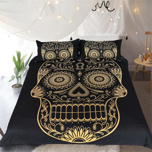 Sugar Skull Bedding Set Golden Queen Duvet Cover