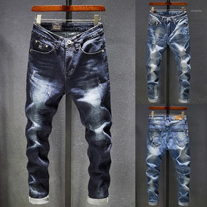 2020 Mens Jeans Holes Frayed Hiphop Ripped Blue Skinny Stretch Slim