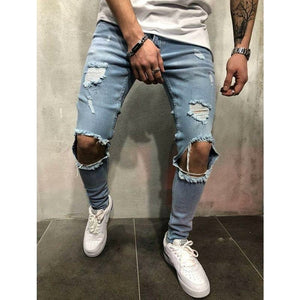 Mens Distressed Ripped Biker Jeans Slim Fit Stretch Jeans Brand