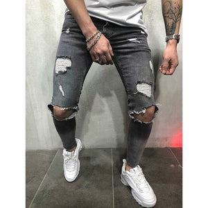 Mens Distressed Ripped Biker Jeans Slim Fit Stretch Jeans Brand